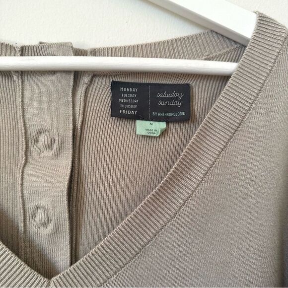 Anthropologie Saturday Sunday Chrissy V Neck Long Sleeve Sweater Dress In Tan M - Picture 6 of 8